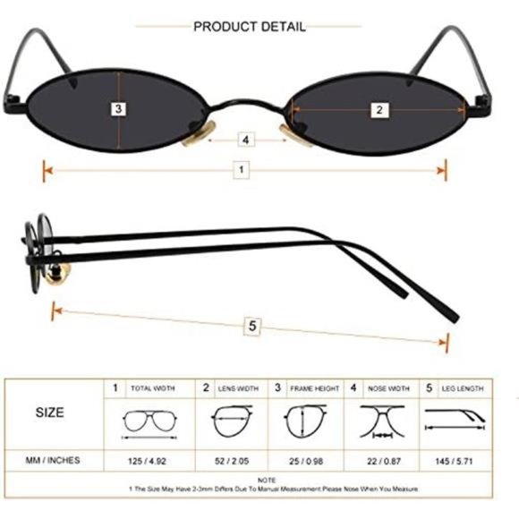 Vintage Oval Sunglasses For Women - Small Metal Frames, UV Protective Coating - Picture 4 of 5